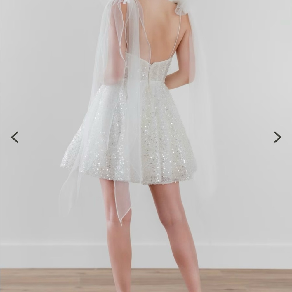 Watters Palmier Beaded Dress with Removable Tulle Bows - Picture 3 of 10